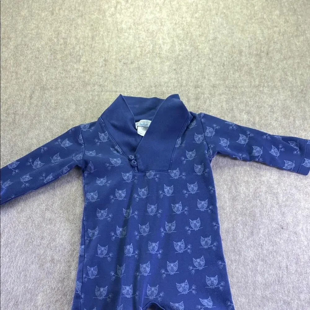 Feather Baby Navy Blue Owl Print Kids 100% Cotton One Piece Outfit Size 6-9M